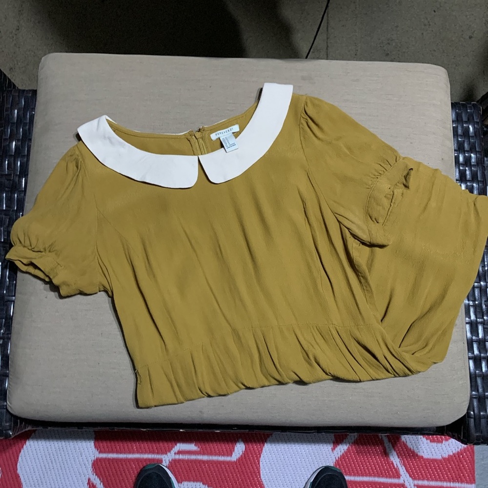 Mustard yellow Peter Pan collar a line dress